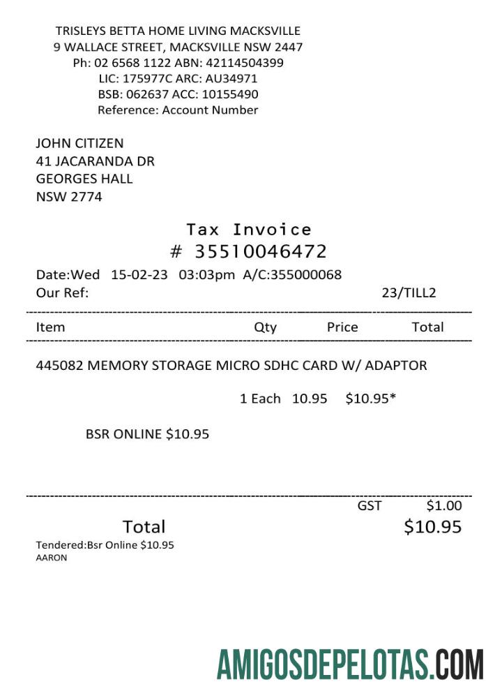 realista Modelo Word e PDF de fatura fiscal residencial dos EUA Trisleys Betta